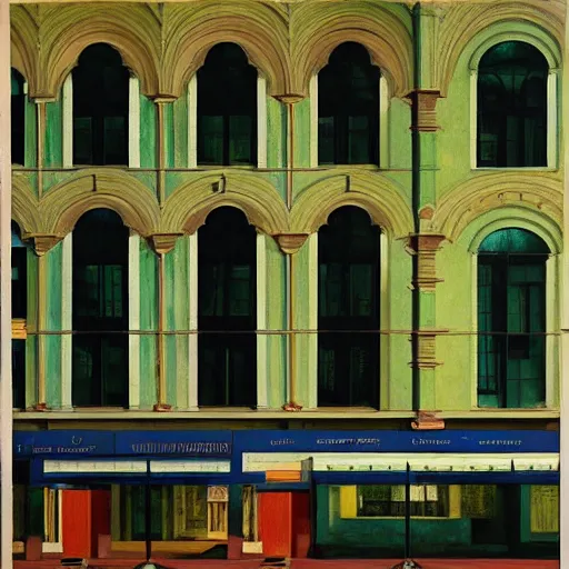 Image similar to mumbai buildings, hyperrealistic film still by edward hopper, by gottfried helnwein, by klimt, by paolo uccello, art nouveau, highly detailed, strong lights, liminal, eerie, metaphysical, bright pastel colors,