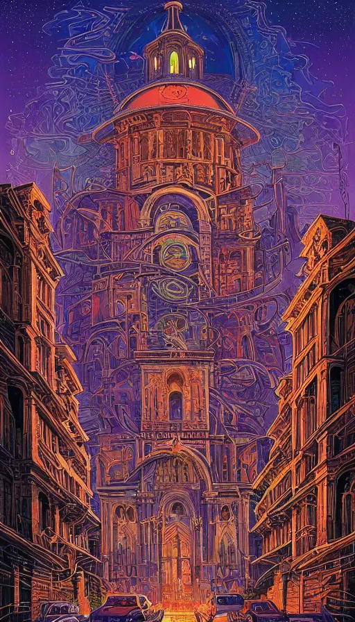 Image similar to The cathedral of ancient prophecies and wisdom, italian futurism, Dan Mumford, Josan Gonzalez