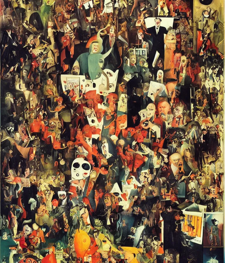 Image similar to Beautiful colorful Dada Horror Movie Poster made for the film Society (1989) starring mutant rich people, Dadaist!! collage and oil painting by George Grosz and Hieronymous Bosch, trending on artstation dramatic lighting dada collage 8k