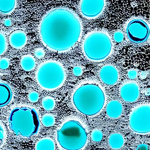 Image similar to microscopic petri dish photo of a transparent sectioned cobalt blue - green flagellated bacteria, aeruginosa, microscopic photo, cyan, dark black background, fluids inside