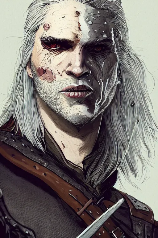 Image similar to geralt of rivia in sleepy hollow, full body, big two toned eyes, teeth gritted, horror, intricate details, cinematic, epic, realistic, anatomy, tomer hanuka, uplight, artstation, photorealistic, scary