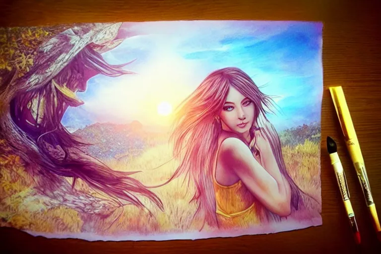 Prompt: girl, fantasy, pen paint, ultra realistic!!!, clear weather, golden hour, sharp focus