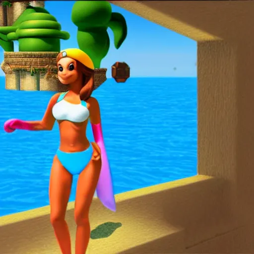Image similar to realistic beyonce, inside a game of super Mario sunshine