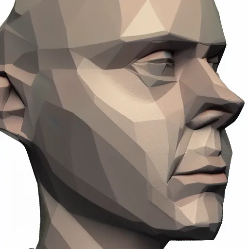 Image similar to low poly count close up of face 3 / 4 pose
