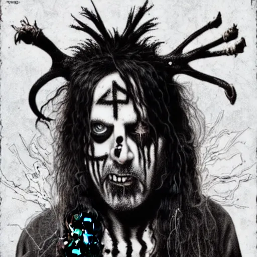 Image similar to graphic illustration, creative design, rob zombie as alice cooper, biopunk, francis bacon, highly detailed, hunter s thompson, concept art