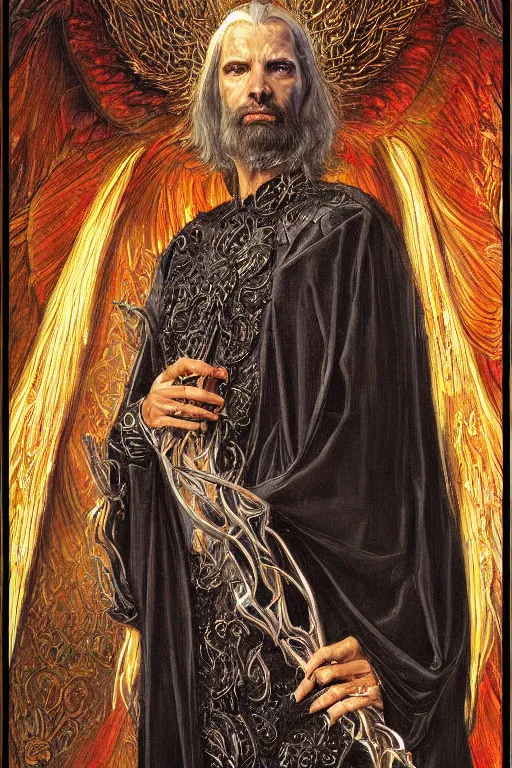 Image similar to portrait of lucifer the ruler of hell, by giancola, very detailed art, elegant, sophisticated, high resolution, smooth