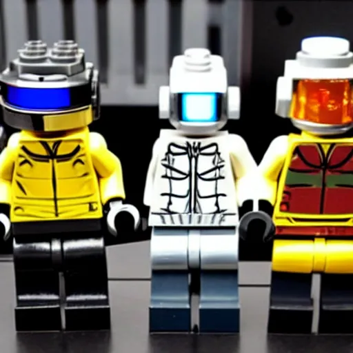 Prompt: Lego Daft Punk DJing with DJ turntables