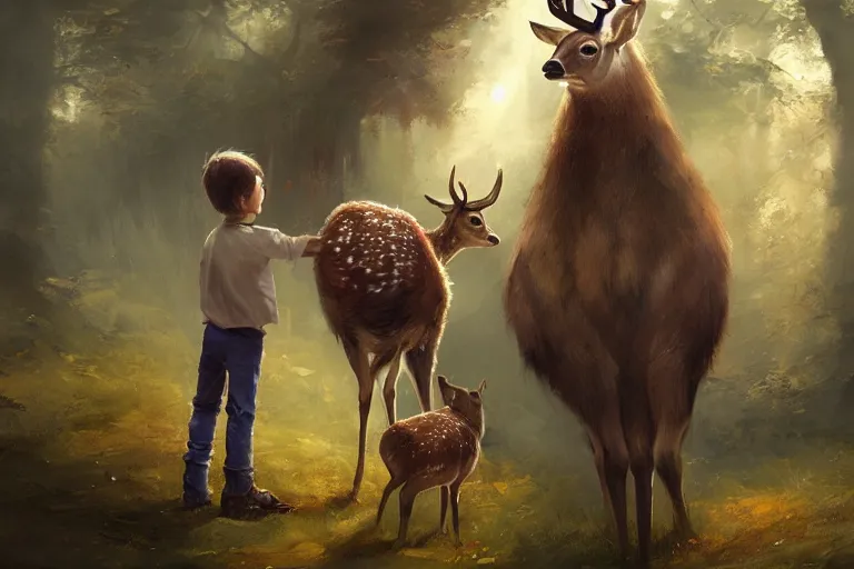 Prompt: a boy meeting a deer god, by WLOP on artstation,