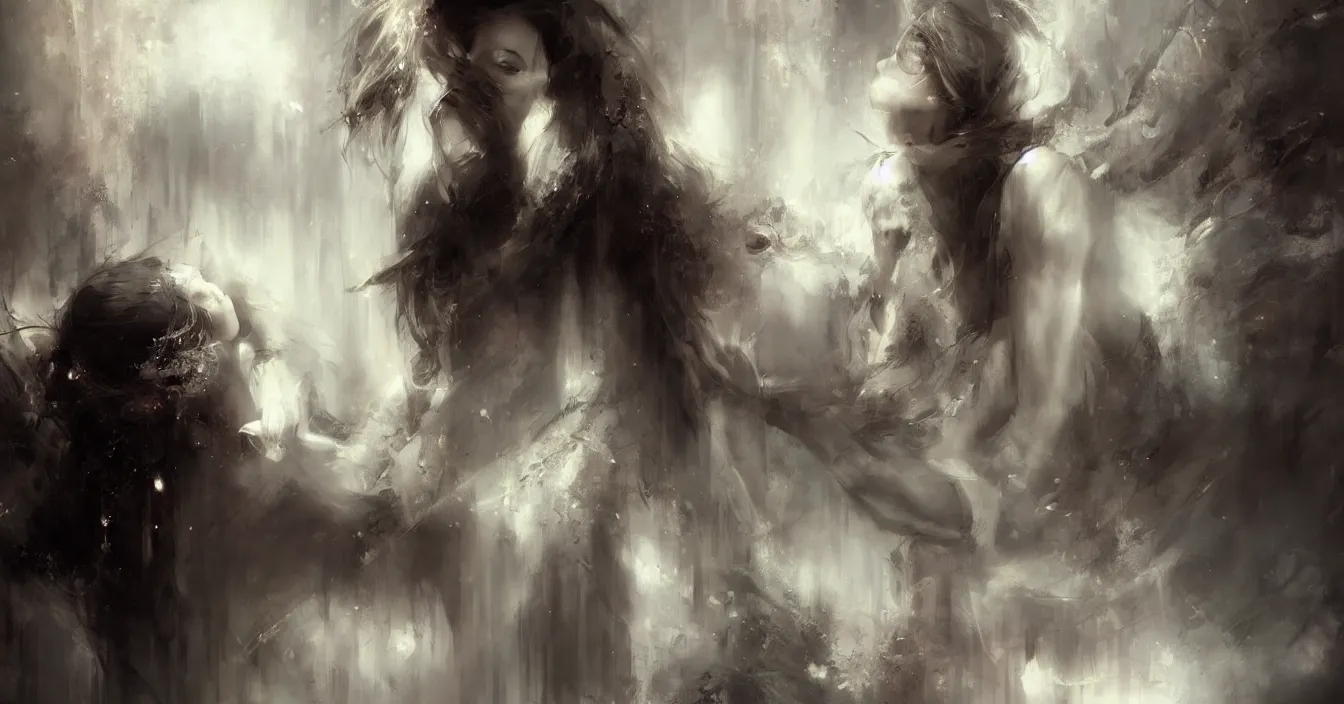 Prompt: self consciousness, in the silent world behind the mirrors, absolute peace and quiet ground, still moment, digital art, by raymond swanland