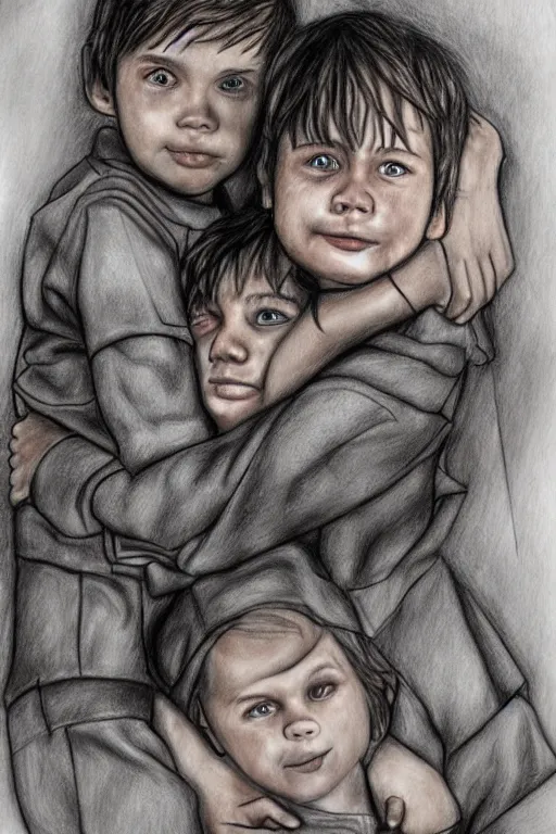 Image similar to never leave my brother again, details, realistic, sketch, colouring, design, shadow and art by jacqueline e