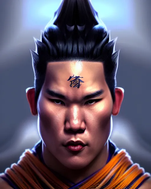 Image similar to face portrait of devin booker as a muscular ronin samurai, wearing a haori, by wlop and peter mohrbacher, dramatic action pose, extremely detailed shading, concept art, digital painting, trending on artstation, unreal engine 5, octane render, atmosphere, glow, cinematic lighting, full of color