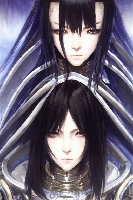 Image similar to portrait Anime girl in cyberpunk trinity blood armor, cute-fine-face, black-hair pretty face, realistic shaded Perfect face, fine details. Anime. realistic shaded lighting by Ilya Kuvshinov katsuhiro otomo ghost-in-the-shell, magali villeneuve, artgerm, rutkowski, WLOP Jeremy Lipkin and Giuseppe Dangelico Pino and Michael Garmash and Rob Rey and Yoshitaka Amano and Thores Shibamoto