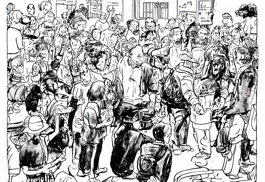 Image similar to werner herzog waits in queue at the dmv holding bolt cutters. vintage childrens coloring book, hanna barbera, black and white, coloring pages