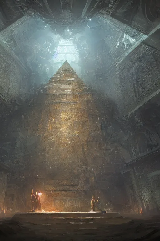 Image similar to inside of a pyramid of gizah, intricate, elegant, volumetric lighting, digital painting, highly detailed, artstation, sharp focus, illustration, concept art, ruan jia, steve mccurry