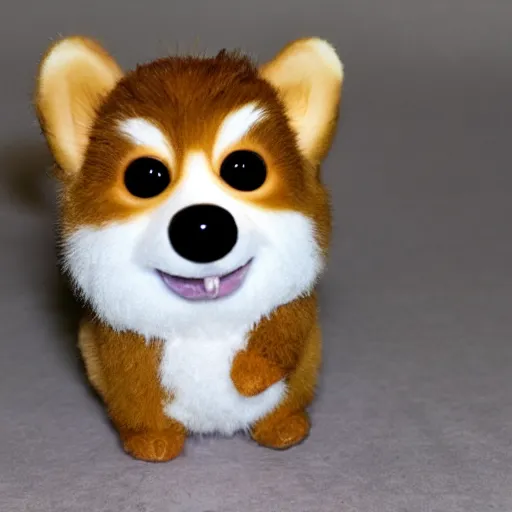 Image similar to a photograph of a corgi furby toy, very cute, soft lighting