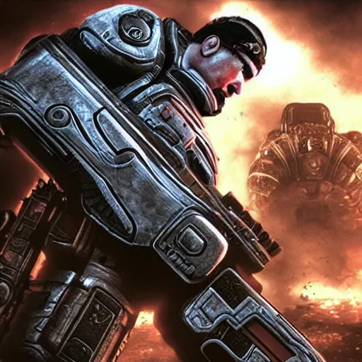 Prompt: Kirby in Gears of War