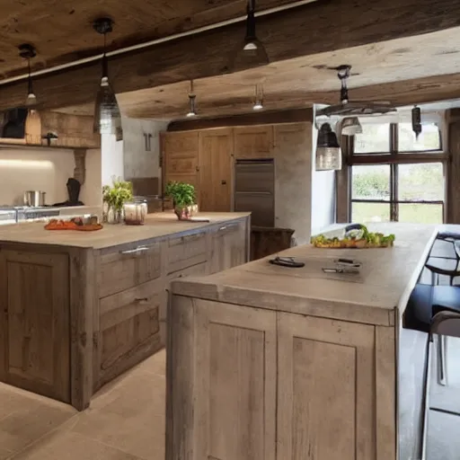 Image similar to modern rustic luxury bespoke kitchen design by Tom Howley