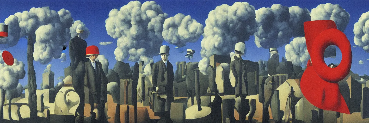 Prompt: three ring circus painting magritte