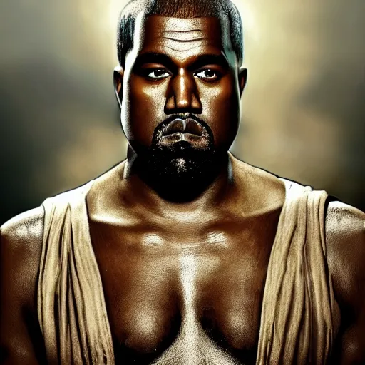 Image similar to kanye west as zeus!!!, god of thunder, greek god, white robe, thunderbolt, in mortal kombat, gears of war, mythology, fantasy, detailed face, splash art, movie still, cinematic lighting, dramatic, octane render, long lens, shallow depth of field, bokeh, anamorphic lens flare, 8 k, hyper detailed, 3 5 mm film grain