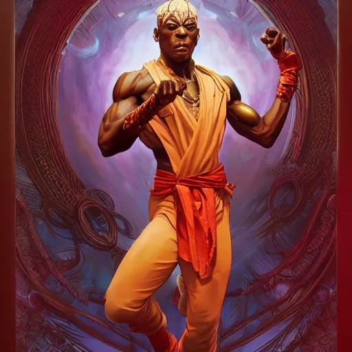 Image similar to ruby rhod as dhalsim street fighter, 4 k, ultra realistic, detailed focused art by artgerm and greg rutkowski and alphonse mucha