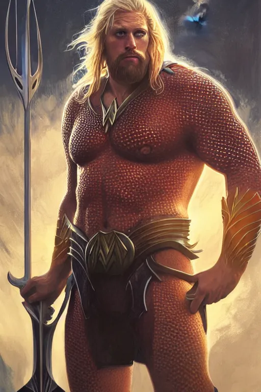 Image similar to Boris Johnson as Aquaman,realistic portrait, symmetrical, highly detailed, digital painting, artstation, concept art, smooth, sharp focus, illustration, cinematic lighting, art by artgerm and greg rutkowski and alphonse mucha