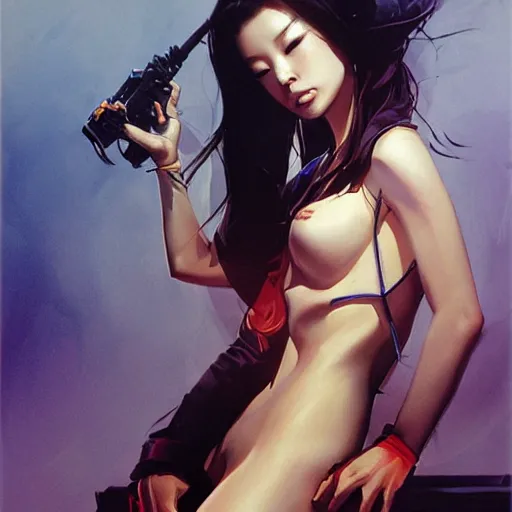 Prompt: Lee Jin-Eun by Peter Andrew Jones, rule of thirds, seductive look, beautiful