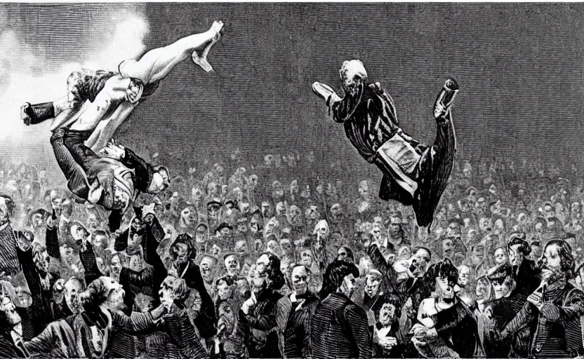 Prompt: Karl Marx as WWE wrestler suplexing Friedrich Nietsche on a WWE ring and the crowd goes crazy