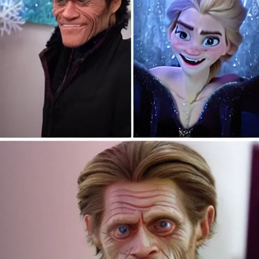 Prompt: Willem Dafoe as Elsa from Frozen