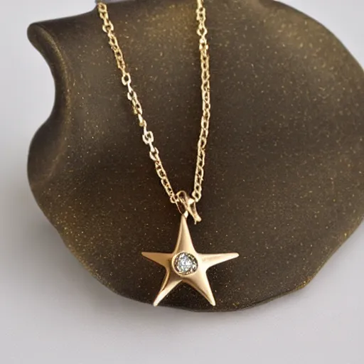 Prompt: bronze - themed star - shaped necklace with diamonds on it, hyper realistic - n 3