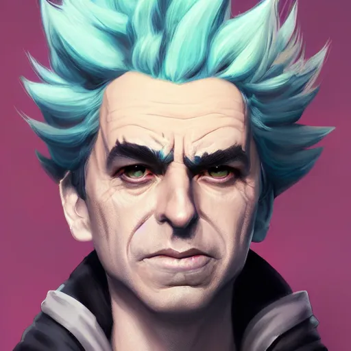 Prompt: portrait of rick sanchez, matte art by ross tran, artstation