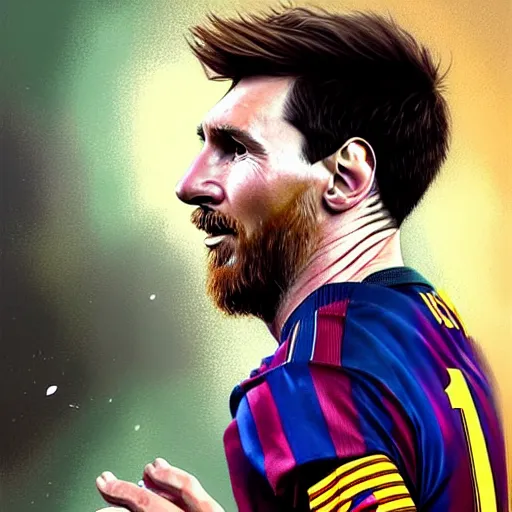 Prompt: Lionel Messi winning his 14th Ballon d'Or, D&D, intricate, elegant, highly detailed, digital painting, artstation, concept art, matte, sharp focus, illustration, art by Artgerm and Greg Rutkowski and Alphonse Mucha