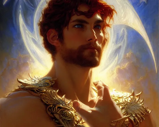 Image similar to attractive pagan male deity, summons handsome lucifer morning star. highly detailed painting by gaston bussiere, craig mullins, j. c. leyendecker 8 k