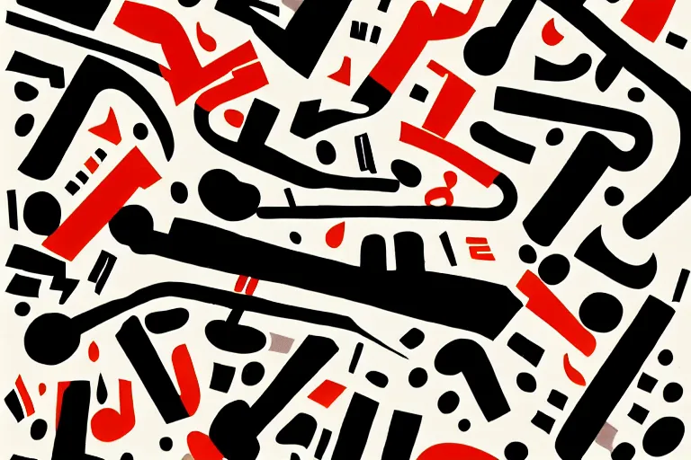 Image similar to abstract art poster of jazz musicians and musical notes in the style of Stuart Davis, matte illustration, texture,