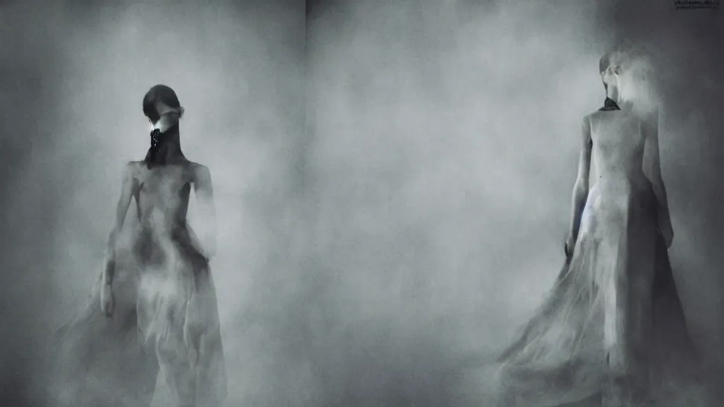 Prompt: eerie atmospheric symmetrical vogue fashion photography by paolo roversi
