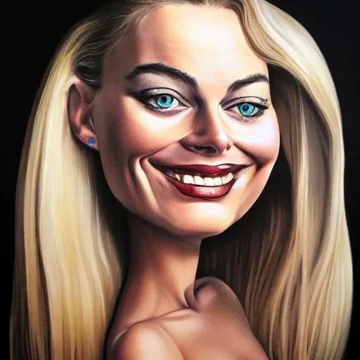 an airbrushed caricature portrait of margot robbie | Stable Diffusion ...