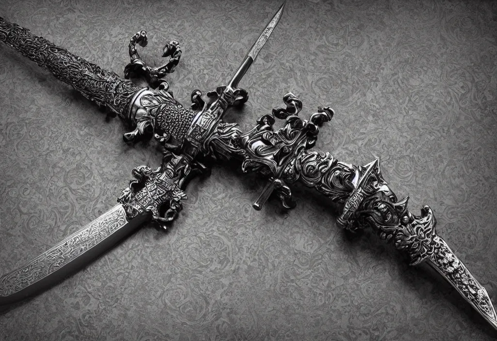 Prompt: sword ornate hilt and handle, 4k ultra hd, fantasy dark art