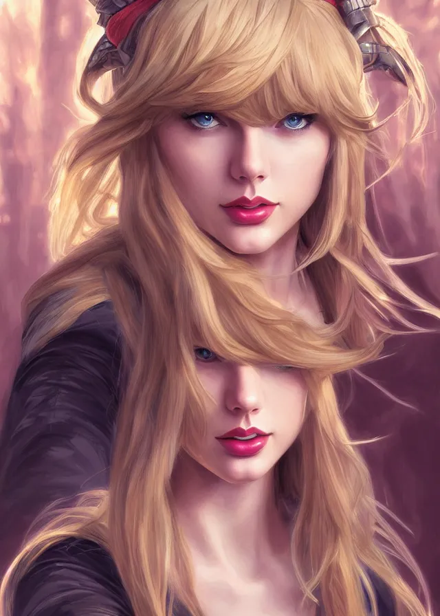 Image similar to portrait of taylor swift as marle from chrono trigger, elegant, flat lighting, intricate, highly detailed, digital painting, artstation, concept art, smooth, sharp focus, illustration, closeup, misa amane, art by simon bisley and greg rutkowski and alphonse mucha