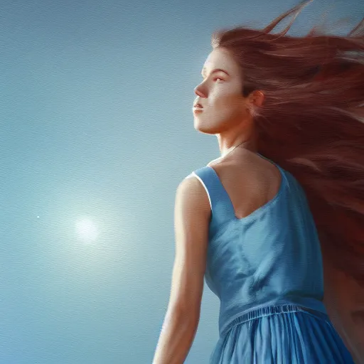 Prompt: contemporary painting blue, movement, running woman with a larg majestic cotton rose dress, atmospheric, epic composition, cinematic, octane render, 4k detailed post processing, artstation, rendering by octane, unreal engine, art germ, MJ version 3, a real 8k MJ version 3