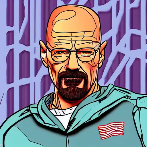 Image similar to Synthwave digital art of Walter White eating Captain America themed cake