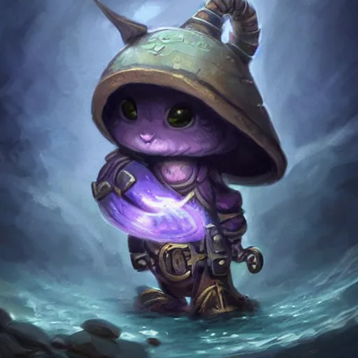 Image similar to cute little anthropomorphic violet sea-snail sorcerer wearing crypt baldric, tiny, small, miniature animal, baby animal, short, pale blue armor, cute and adorable, pretty, beautiful, DnD character art portrait, matte fantasy painting, DeviantArt Artstation, by Jason Felix by Steve Argyle by Tyler Jacobson by Peter Mohrbacher, cinematic lighting