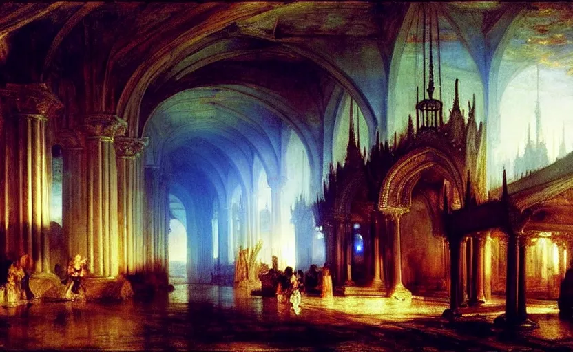 Prompt: the black knights temple's desctruction, blue light, blue tones. by henriette ronner - knip, by william henry hunt, by rembrandt, by joseph mallord william turner, by konstantin razumov, concept art,