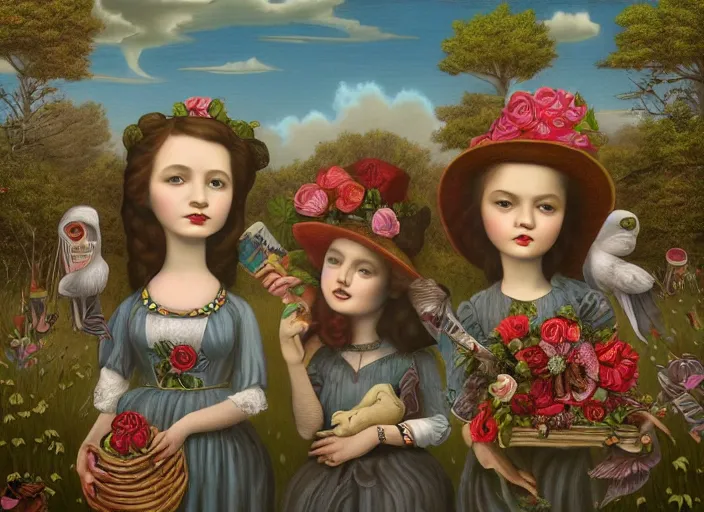 Image similar to folk art, lowbrow, matte painting, 3 - d highly detailed, in the style of mark ryden,