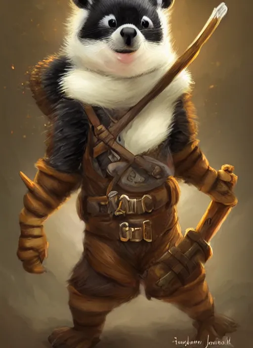 Prompt: cute little anthropomorphic skunk sealer wearing hood of the woodchuckfolk, tiny, small, miniature animal, baby animal, short, pale black armor, cute and adorable, pretty, beautiful, DnD character art portrait, matte fantasy painting, DeviantArt Artstation, by Jason Felix by Steve Argyle by Tyler Jacobson by Peter Mohrbacher, cinematic lighting