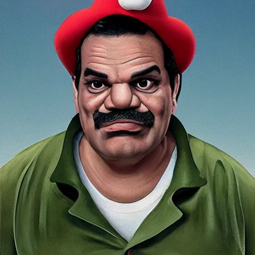 Image similar to beautifully rendered masterpiece, portrait, caricature, claymation, luis guzman as luigi making absurd silly looking faces,