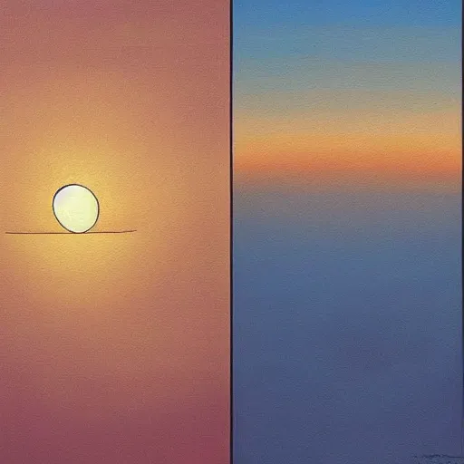 Image similar to a beautiful painting of a gorgeous sunset illuminating a sea of lost souls by moebius and studio ghibli