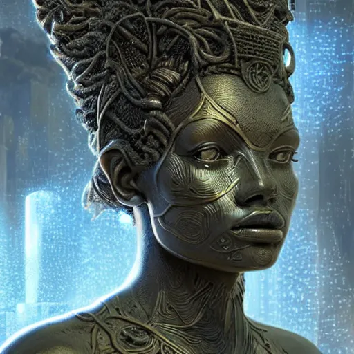 Image similar to A neofuturistic very highly detailed Hermione god with very highly detailed face in the beautiful garden in a very highly detailed solarpunk sci-fi city realistic concept art photography by Greg Rutkowski, sci-fi highly detailed, realistic concept art photography, Dimensional cyan gold natural light, cinematic shot, realistic concept art photography by Stephen Hickman and James Gurney and Hiromasa Ogura Ghost in the Shell rendered in Octane Render, From the distance