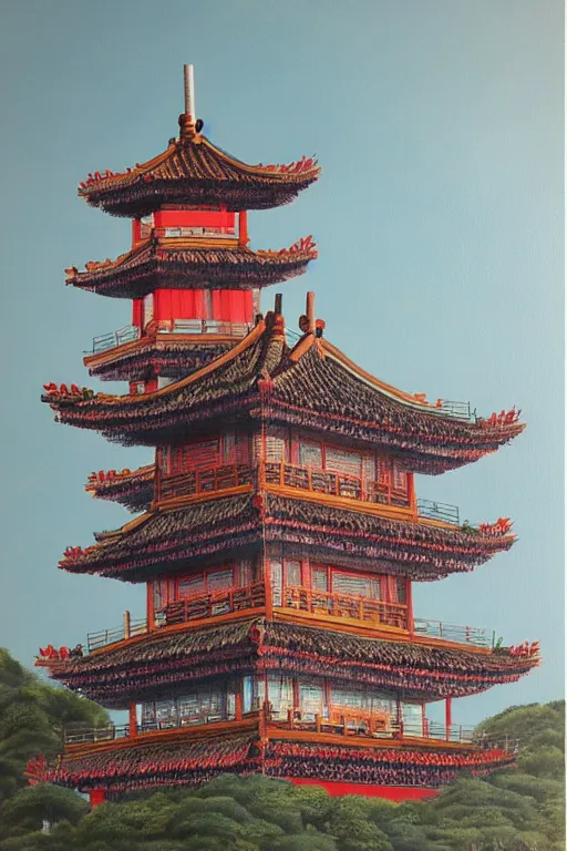 Image similar to A painting of the traditional Chinese tower