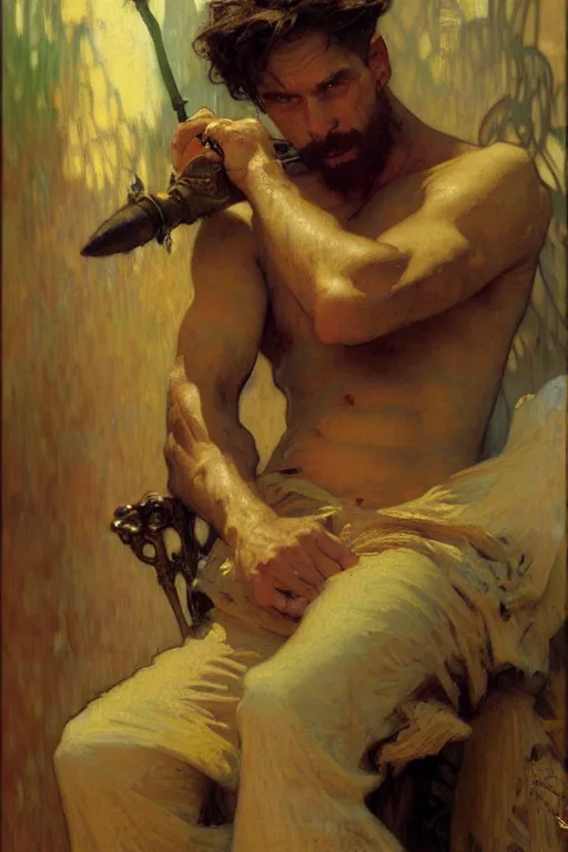 Image similar to attractive man, painting by gaston bussiere, craig mullins, greg rutkowski, alphonse mucha