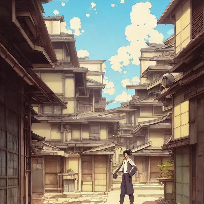 Image similar to empty tokyo neighborhood, spring, in the style of studio ghibli, j. c. leyendecker, greg rutkowski, artem