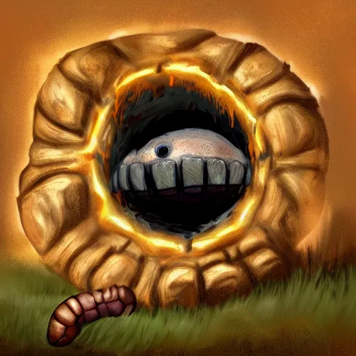 Image similar to a mimic jumping out of it's disguise as a basketball inside of a cave gnarling it's teeth ready to attack, fantasy, digital painting